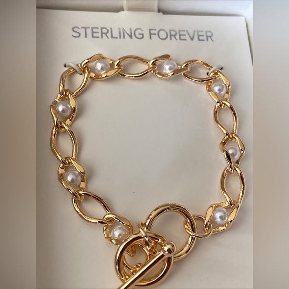 Sterling Forever 14K Gold Plated Amedea Synthetic Pearl Chain Bracelet Gold, OS - Picture 9 of 11